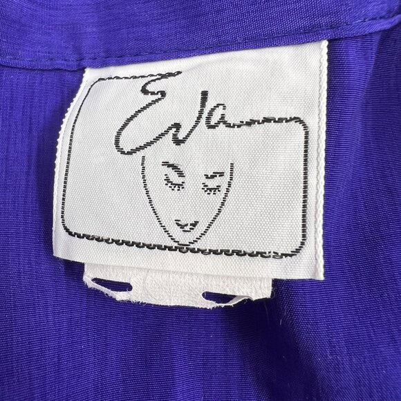 Eva Vintage Women's Button-Up Blouse W/ Waist Tie 100% Polyester Size Large blue - Picture 3 of 7